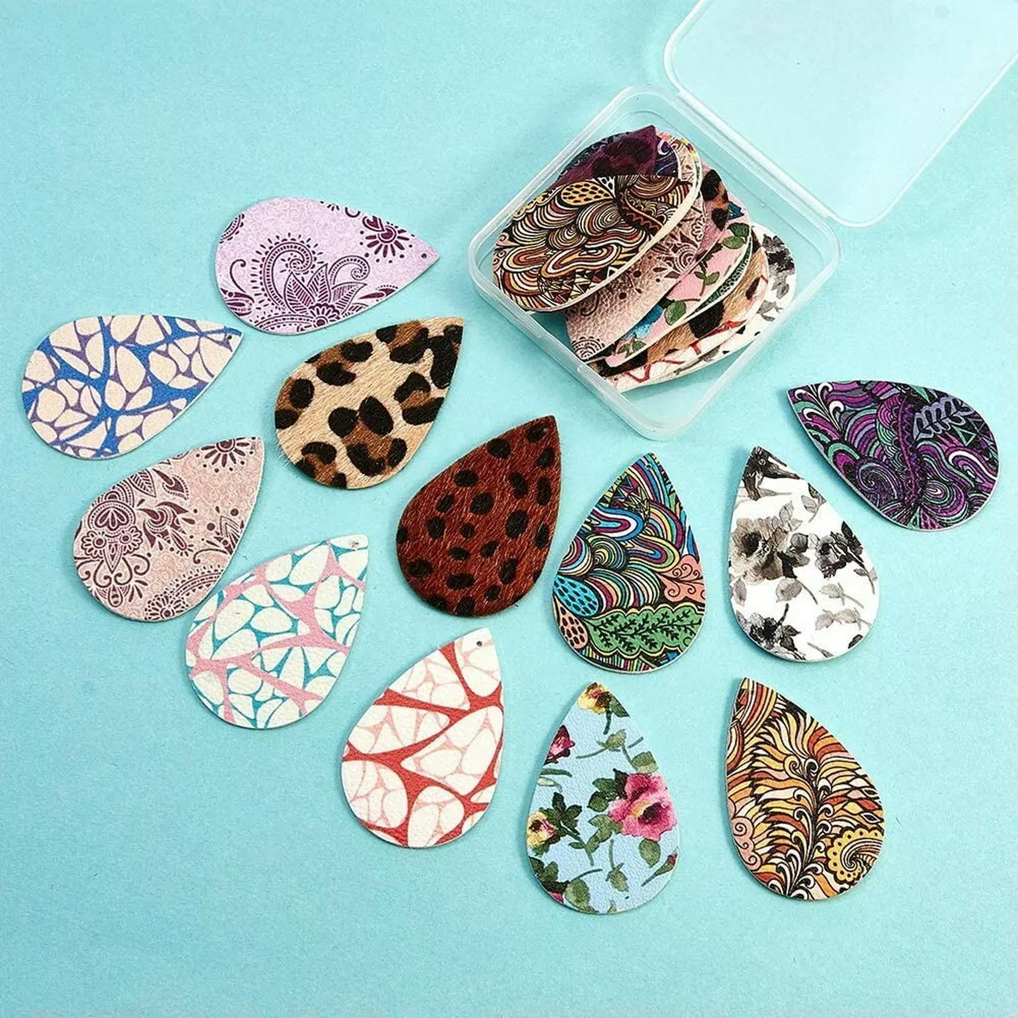 U8MO Teardrop Faux Leather Pendants Earring Making Jewelry Supplies Mix Pairs 40pcs