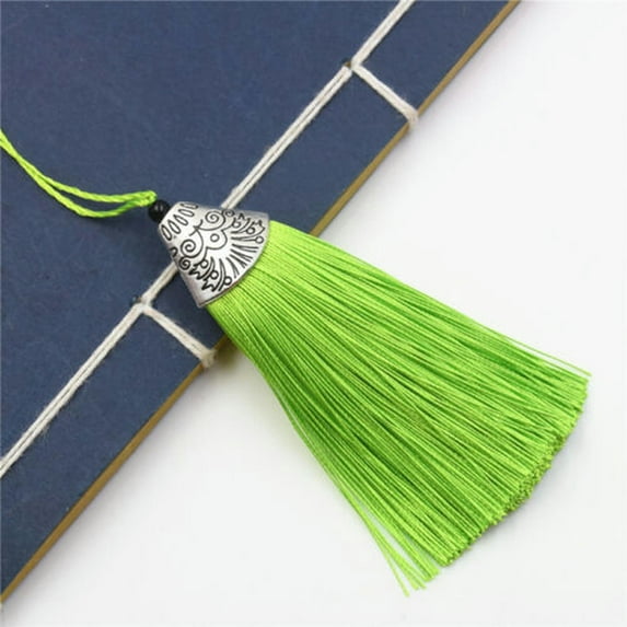 U8MO Wholesale 100X Metal Cap Ice Silk Tassels Jewelry making earrings Pendants 8cm-7# fruit green-100pcs