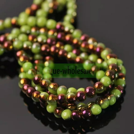 U8MO Wholesale 4mm 6mm 8mm Round Opaque Glass Loose Beads lot Jewelry Making Findings-22#Jade Olive Green & Purple-6mm/50pcs