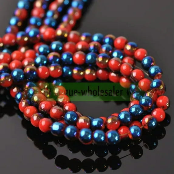 U8MO Wholesale 4mm 6mm 8mm Round Opaque Glass Loose Beads lot Jewelry Making Findings-34#Jade Red & Blue-6mm/50pcs