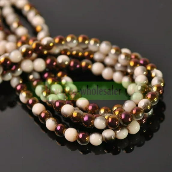 U8MO Wholesale 4mm 6mm 8mm Round Opaque Glass Loose Beads lot Jewelry Making Findings-36#Jade Beige & Purple-8mm/25pcs