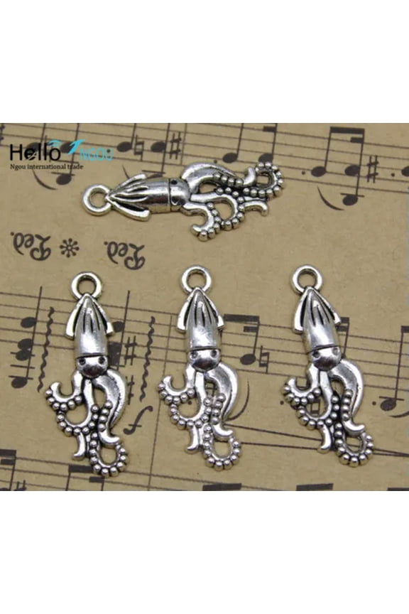 Wholesale retro Jewelry Making DIY Squid alloy charm pendants 24x10mm-ancient silver-100pcs