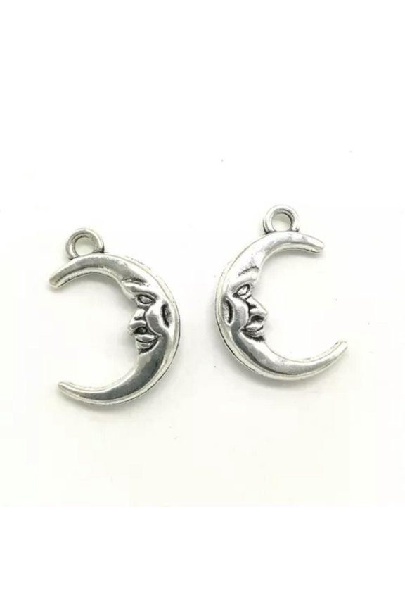 Wholesale retro Jewelry Making DIY moon face alloy charms pendants 22x15mm-ancient silver-6pcs