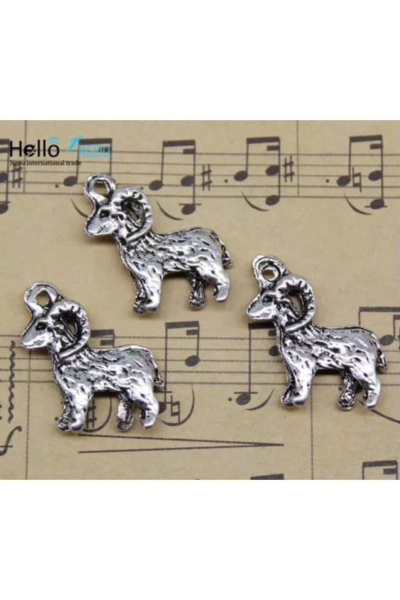 Wholesale retro Jewelry Making Great horned goats alloy charm pendant 19x17mm-ancient silver-30pcs