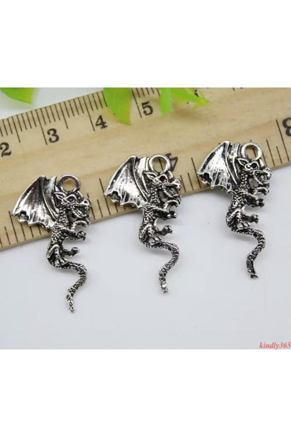 Wholesale retro style cute Fire dragon alloy charm pendants DIY material 28x16mm-ancient silver-60pcs