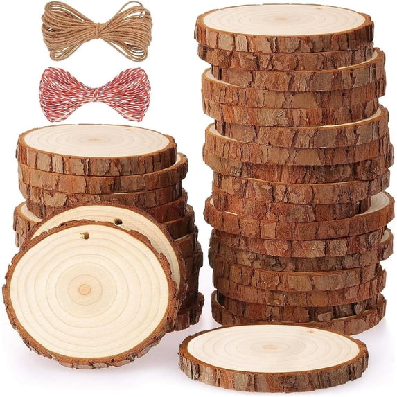 U8MO Wood Slice Ornament Blanks Pre-Drilled Holes Flat Circle Twine 30pcs 2.5" Bulk