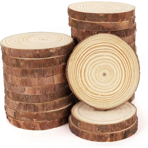 U8MO Wood Slice Ornament Blanks UnDrilled Holes Flat Circle Pine Bulk 50pcs 2.3-2.7"