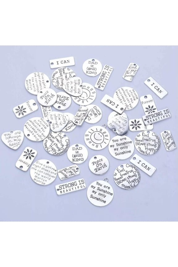 Word Charms Quote Charms Inspirational Charms Tag Charms Assorted Pendants 40pcs