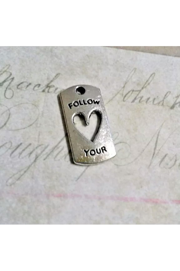 Word Charms Quote Follow Your Heart Antiqued Silver BULK Jewelry Making 50pcs