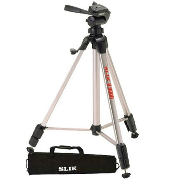 Slik U9000 3-Section Aluminum Tripod and 3-Way Pan Head, Black, Bundle with TBM Medium Tripod Bag