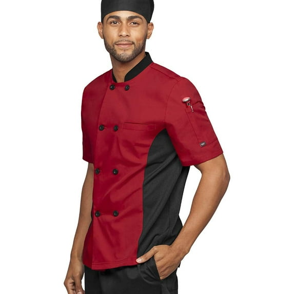UA CHEF Men's Chef Coat with Mesh Side Panels (Red/Black, 3X)