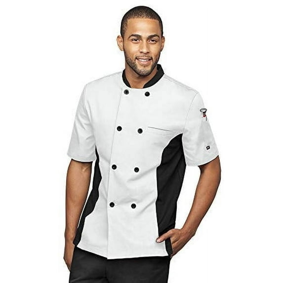 UA CHEF Men's Chef Coat with Mesh Side Panels (White/Black, M)