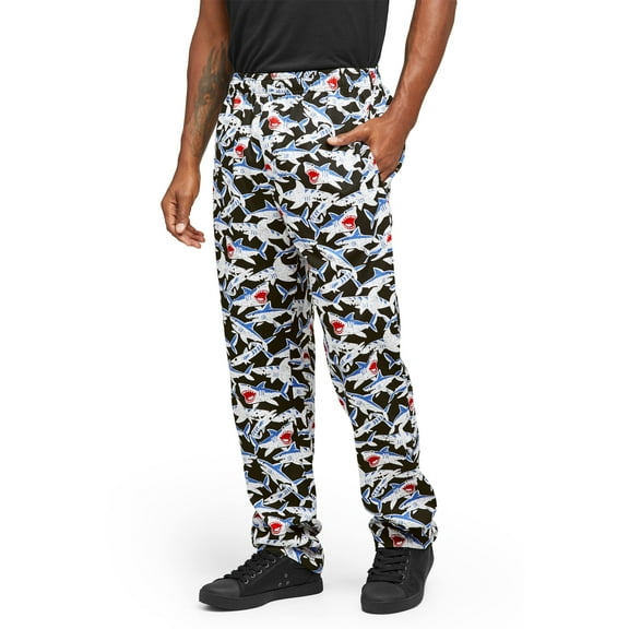UA CHEF Men’s Shark Print Chef Pant (XS-3X) | Traditional Baggy Fit, 100% Cotton, Elastic Waist