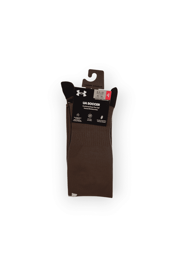 UA Soccer Cushioned OTC Socks, M 8.5-13/W 10-14, Brown