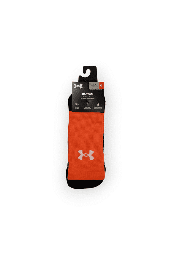 UA Team Cushioned Crew Socks, M 13-16, Orange