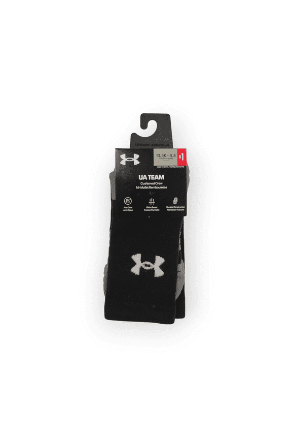 UA Team Cushioned Crew Youth Socks 13.5K-4.5 Black/Grey