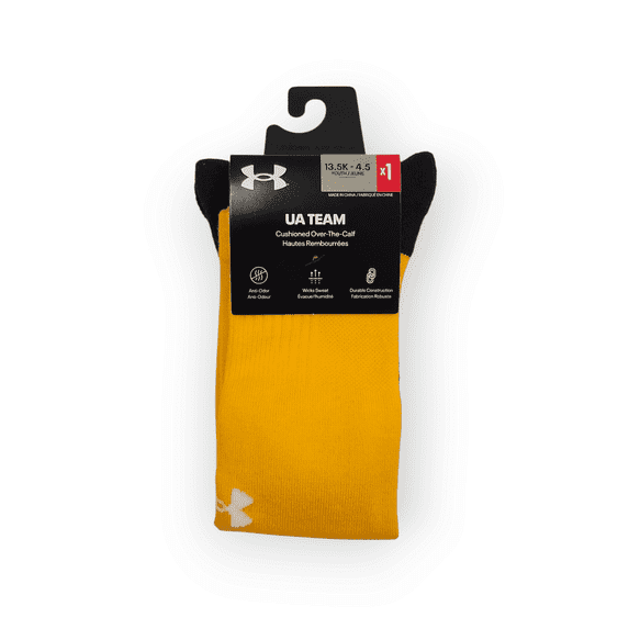 UA Youth Team Cushioned OTC Socks, 13.5K-4.5, Gold