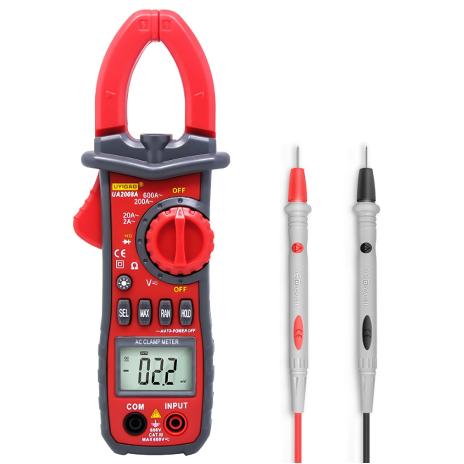 UA2008A Handheld Dual Open Digital Clamp Multimeter Voltage Test Probes With Carrying Box