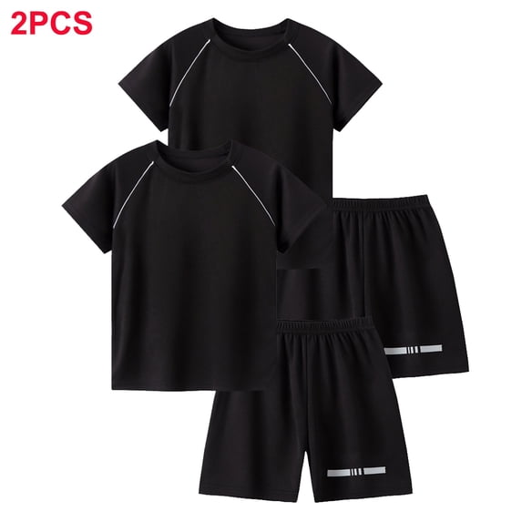 UACY 2 Pack Boys 2 Piece Summer Outfits Sweatsuit Kids Athletic Short Sleeve T-Shirts Workout Shorts Tracksuits Clothing Set (Black, 7-8 Years)