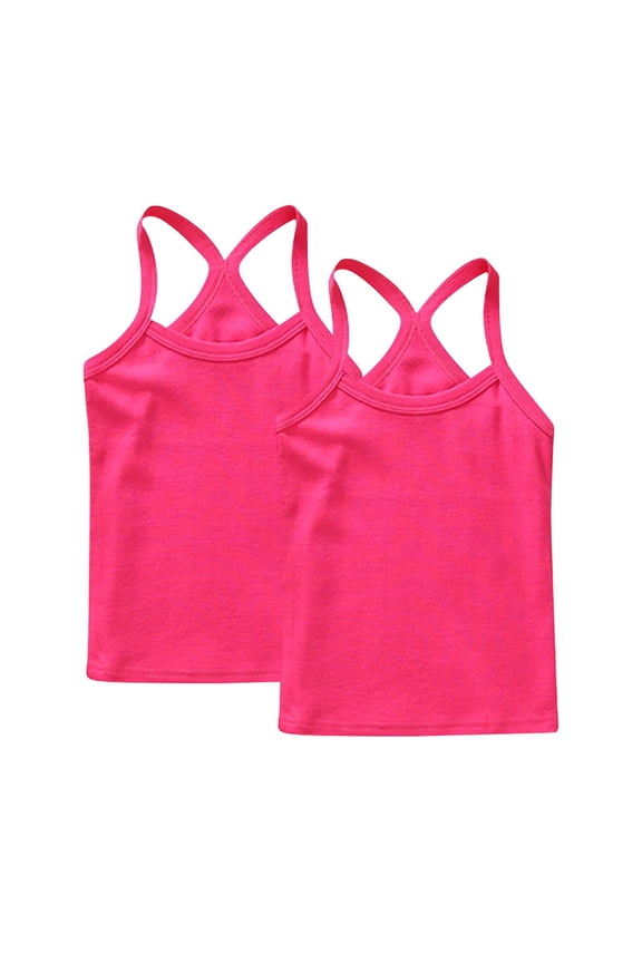 2-Pack Girls Tank Tops Racerback Camisole Undershirts Spaghetti Strap Basic Camis Dance Clothes (Hot Pink, 5-6 Years)
