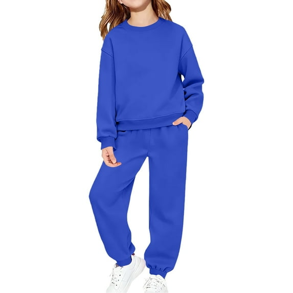 UACY 2 Piece Sweatsuits for Boys Girls School Athletic Outfit Fall Winter Tracksuit Pullover Sweatshirt (Blue, 9-10 Years)