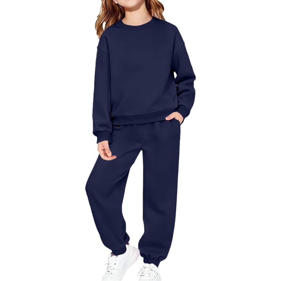 UACY 2 Piece Sweatsuits for Boys Girls School Athletic Outfit Fall Winter Tracksuit Pullover Sweatshirt (Navy, 5-6 Years)