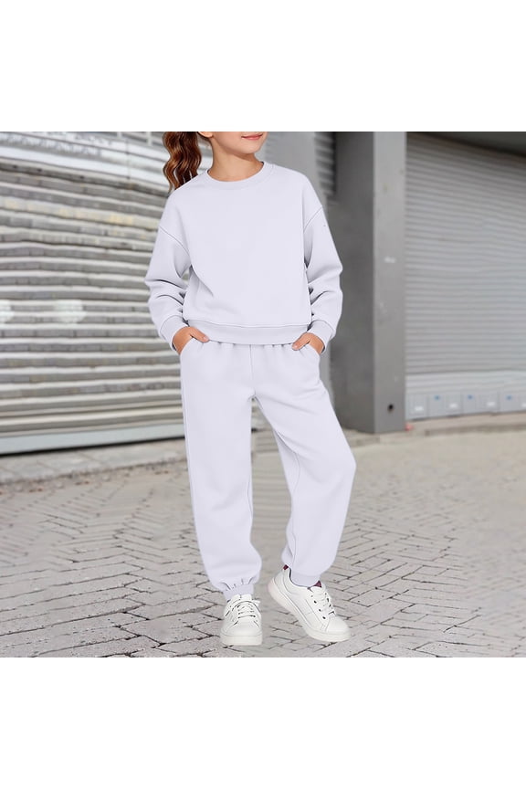 2 Piece Sweatsuits for Boys Girls School Athletic Outfit Fall Winter Tracksuit Pullover Sweatshirt (White, 2-3 Years)