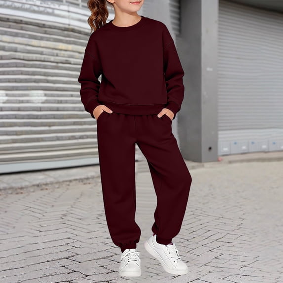UACY 2 Piece Sweatsuits for Boys Girls School Athletic Outfit Fall Winter Tracksuit Pullover Sweatshirt (Wine, 7-8 Years)