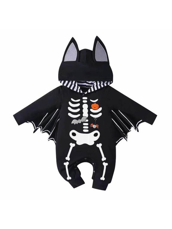 Baby Bat Clothes Boy Girls Halloween Outfit with Hat | Long Sleeve, Soft Cotton Blend, Breathable, Perfect for Halloween, Daily Wear (Black, 0-3 Months)