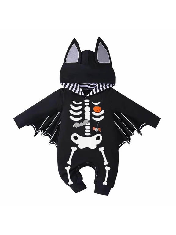 Baby Bat Clothes Boy Girls Halloween Outfit with Hat | Long Sleeve, Soft Cotton Blend, Breathable, Perfect for Halloween, Daily Wear (Black, 6-12 Months)