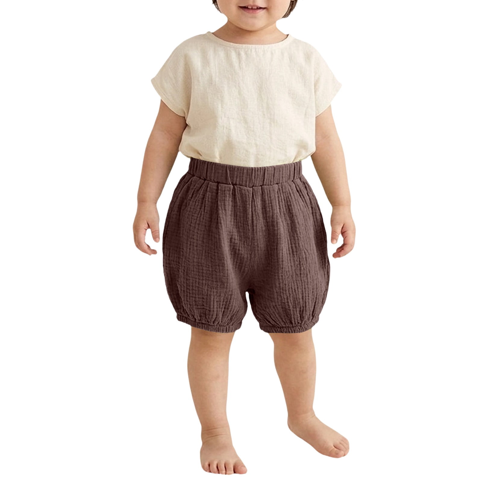 UACY Baby Bloomers for Boys Girls Cotton Linen Bubble Shorts 𝐃iaper 𝐂overs Infant Solid Underwear Cute Summer Clothes ﻿ (Brown, 5-6 Years)