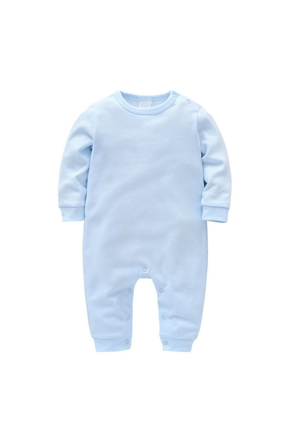 Baby Boys Girls Cotton Jumpsuit Long Sleeve Newborn Plain Sleepsuit Casual Soft Crewneck Onesie Button (Light Blue, 12-18 Months )