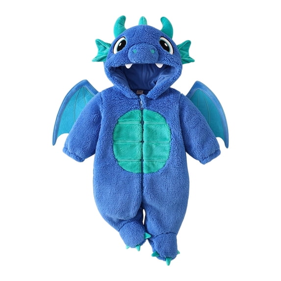 UACY Baby Boys Girls Dragon Hooded Jumpsuit with Wings Plush One Piece Romper for Halloween Dress Up Winter Warm Soft Casual Wear