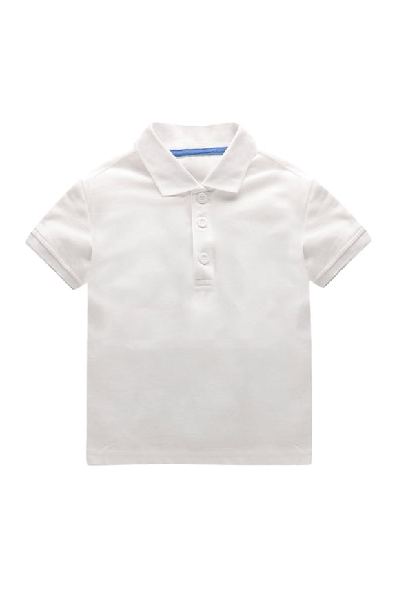 Baby Boys and Toddler Short Sleeve Solid Color Polo Shirt, Uniform Shirt for Little Boys Collared Shirt Summer ﻿ (White, 12-18 Months)