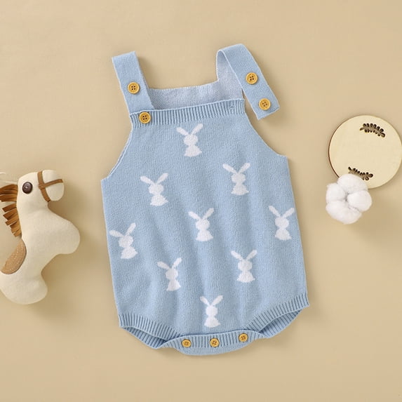 UACY Baby Girl Boy Knit Easter Bunny Romper Sleeveless Bodysuit Jumpsuit My 1st Easter Outfit Cute Spring Clothes