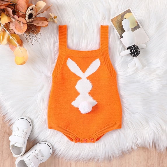 UACY Baby Girl Boy My First Easter Outfit Bunny Romper Sleeveless Knitted Bodysuit Jumpsuit Cute Spring Clothes