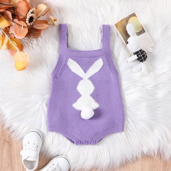 UACY Baby Girl Boy My First Easter Outfit Bunny Romper Sleeveless Knitted Bodysuit Jumpsuit Cute Spring Clothes