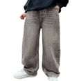 thumbnail image 1 of UACY Baggy Jeans Boys Y2K Straight Wide Leg Denim Pants Elastic Waist Loose Trousers with Pockets Streetwear Vintage Jeans (Coffee, 11-12 Years), 1 of 5