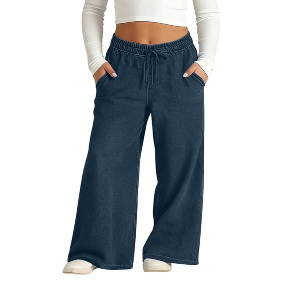 UACY Baggy Jeans for Girls Drawstring Wide Leg Denim Pants with Pockets Elastic High Waisted Strechy Pull On Trousers 