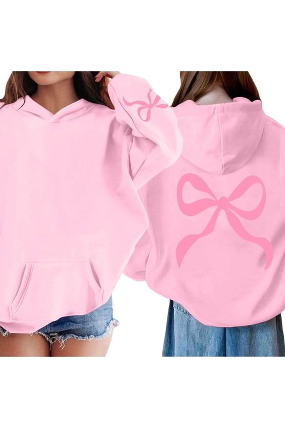 Bow Hoodie for Girls Kids Graphic Cute Hoodies Girl's Leopard Sweatshirts Prints Casual Pullover Sweatshirt (Pink, 7-8 Years)