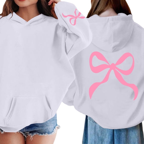 UACY Bow Hoodie for Girls Kids Graphic Cute Hoodies Girl's Leopard Sweatshirts Prints Casual Pullover Sweatshirt (White, 5-6 Years)
