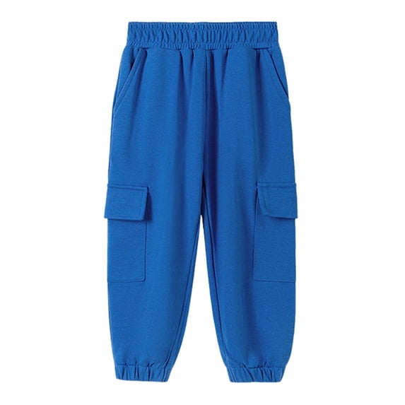 UACY Boys Baggy Cargo Sweatpants Kids Straight Wide Leg Casual Pants Elastic Waist Workout Joggers with Pockets (Blue, 5-6 Years)