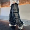 thumbnail image 1 of UACY Boys Baggy Jeans - Elastic Waist Wide Leg Denim Cargo Pants with Multi Pocket Casual Loose Trousers (Black, 11-12 Years), 1 of 9