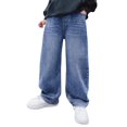 thumbnail image 1 of UACY Boys Baggy Jeans Kids Straight Wide Leg Cargo Pants Denim Y2K Teen Casual Loose Elastic Waist Summer Trousers (Blue, 15-16 Years), 1 of 7