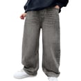 thumbnail image 1 of UACY Boys Baggy Jeans Kids Straight Wide Leg Cargo Pants Denim Y2K Teen Casual Loose Elastic Waist Summer Trousers (Grey, 15-16 Years), 1 of 5