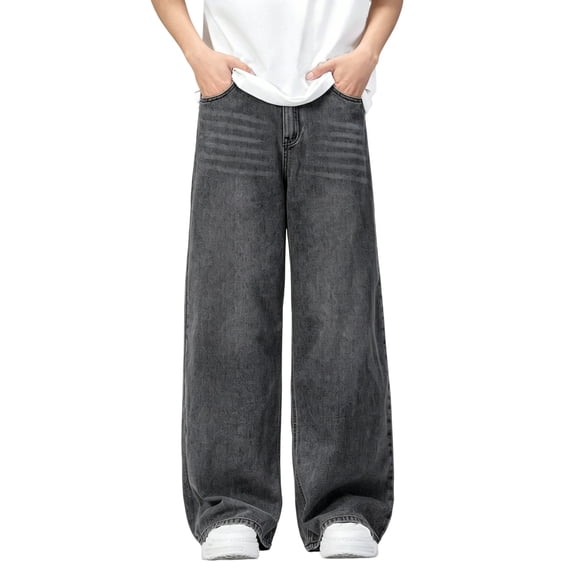 UACY Boys Baggy Jeans Teen Y2K Straight Wide Leg Denim Pants Vintage Casual High Waisted Loose Trousers (Black, 14-15 Years)