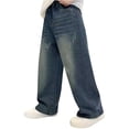 thumbnail image 1 of UACY Boys Baggy Jeans for Kids Wide Leg Cargo Jeans, Loose Fit Wide Leg Elastic Waist Denim Pants Y2K Streetwear ﻿ (Blue, 7-9 Years), 1 of 9
