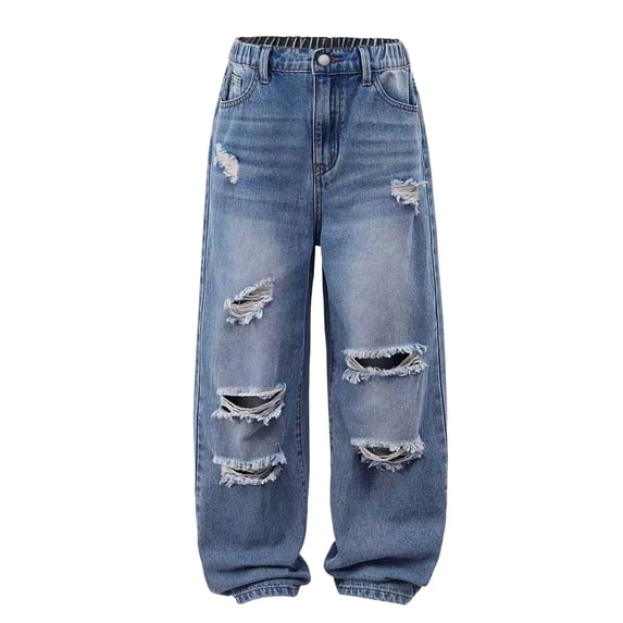 UACY Boys' Baggy Ripped Jeans Distressed Denim Pants Loose Fit Straight Leg Cotton Blend Casual Long Trousers Boys Pants (Sky Blue, 10-11 Years)