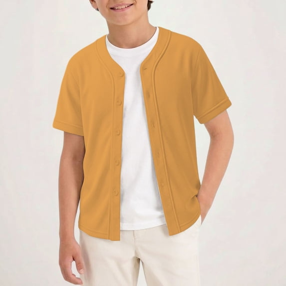 UACY Boys Baseball Jersey Button Down Blank Solid Color Short Sleeve Shirts Hipster Hip Hop Active Team Sports Uniforms (Orange, 4-5 Years)