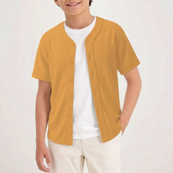 UACY Boys Baseball Jersey Button Down Blank Solid Color Short Sleeve Shirts Hipster Hip Hop Active Team Sports Uniforms (Orange, 7-8 Years)